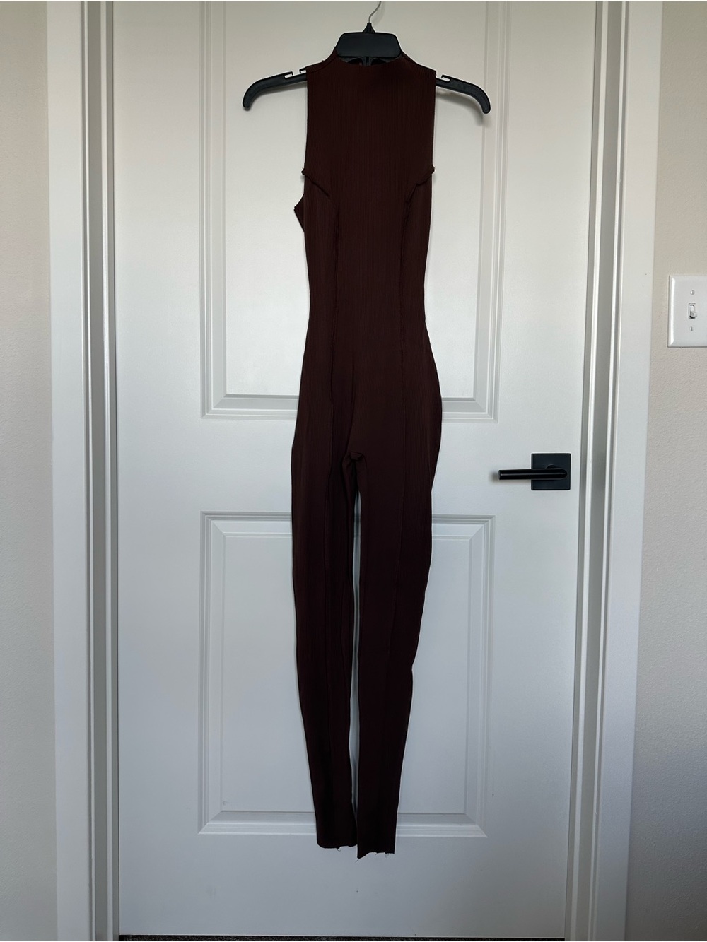 NWOT ! Naked, wardrobe Sleeveless Ribbed Mock-Neck Jumpsuit in Dark Brown - Picture 2 of 2
